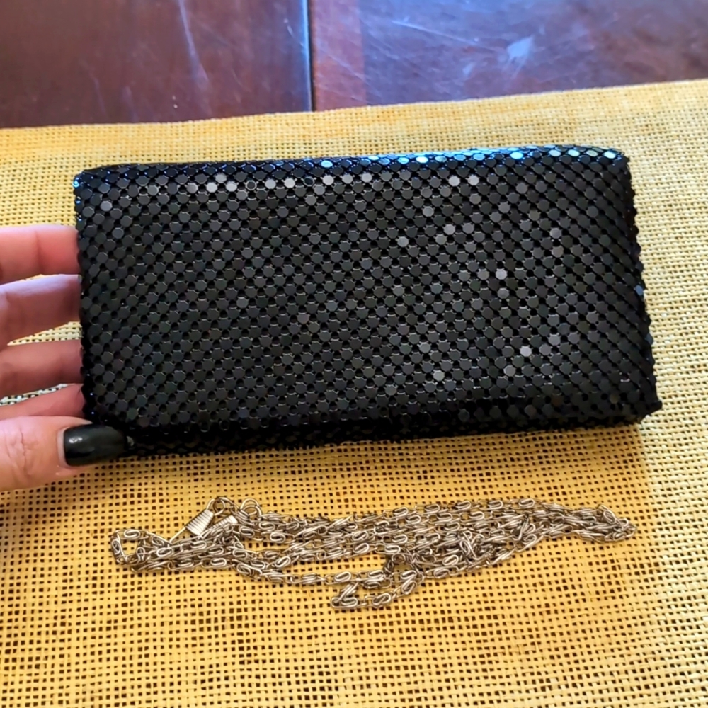 Black Sequin clutch with removable chain